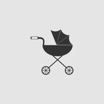 Pram icon flat. Stock Illustration