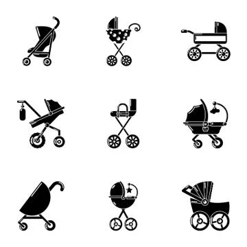 Pram icons set, simple style Stock Illustration