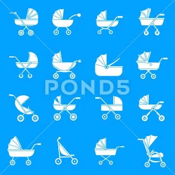 Pram stroller carriage icons set, simple style Stock Illustration