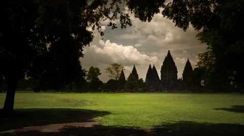 Prambaman Temple seen through trees, Indonesia Stock Footage 45350482