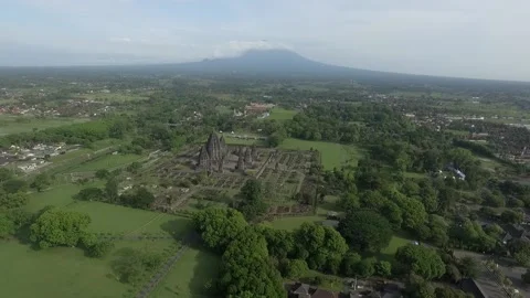 Prambanan Temple and Mount Merapi Stock Footage 155201346