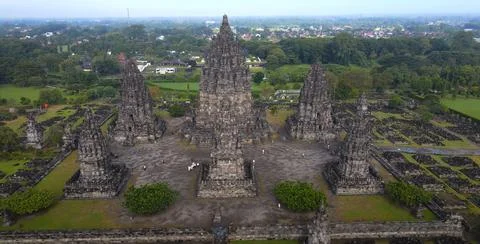 Prambanan temple in Java, Indonesia. View from above. Stock Photos