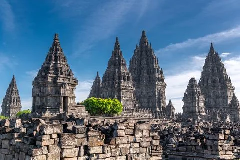 Prambanan temple near Yogyakarta on Java island, Indonesia in the late evenin Fotos de archivo