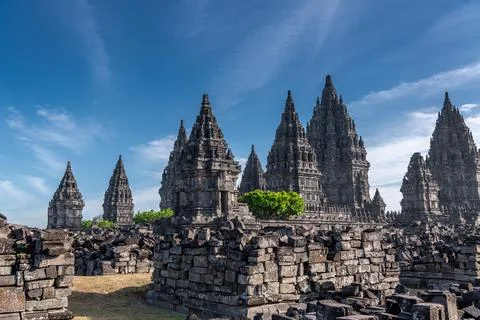 Prambanan temple near Yogyakarta on Java island, Indonesia in the late evenin Fotos de archivo