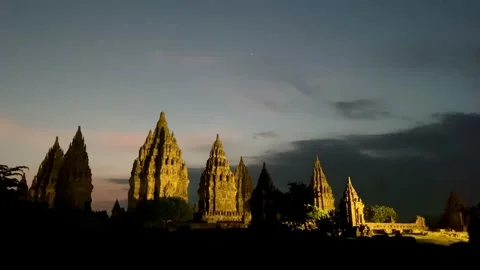 Prambanan Temple at Sunset with Dramatic Evening Sky Stock-Footage 336308524