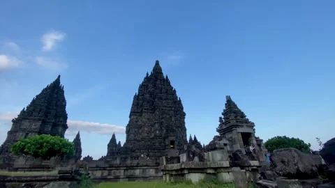Prambanan Temple at Sunset with Dramatic Evening Sky Stock Footage 336310254