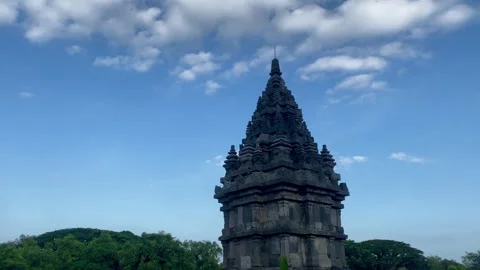 Prambanan Temple at Sunset with Dramatic Evening Sky Stock Footage 336311561