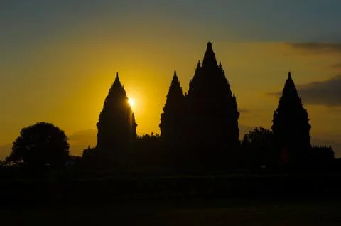 Prambanan temple at sunset, java, indonesia Fotos Stock