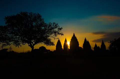 Prambanan temple at sunset, java, indonesia Stock-Fotos