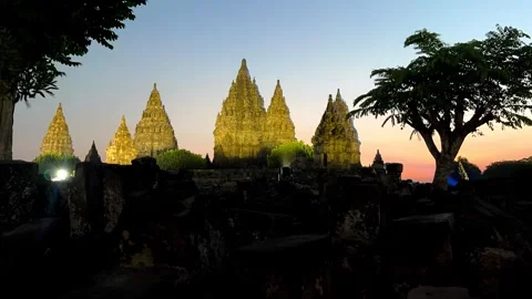 Prambanan Temple Timelapse at Sunset Transitioning into Night in 4K Stock Footage 339635321