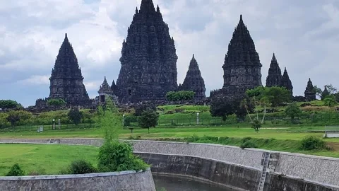 Prambanan temple under cloudy and rainy sky Stock Footage 341860935