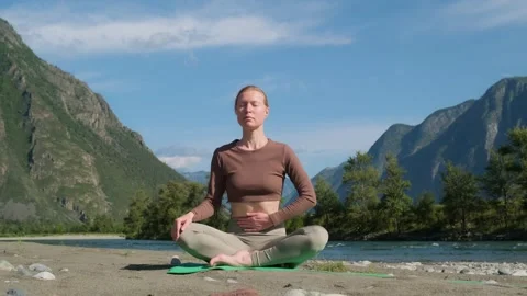Pranayama - attention to the process of inhalation and exhalation. Stock Footage 301363534