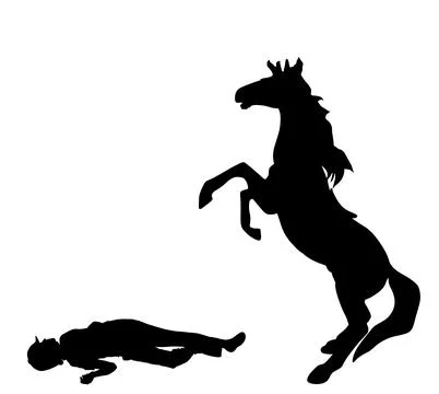 Prance horse throws rider off back saddle vector silhouette Stock Illustration