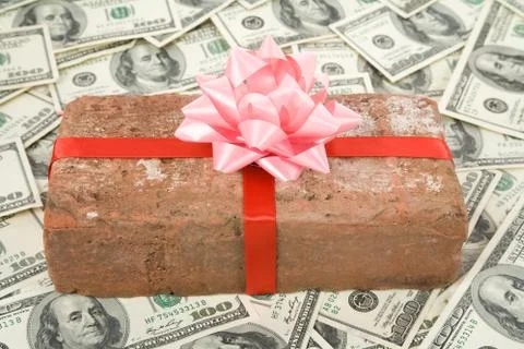 Prank gift and dollars Stock-Fotos
