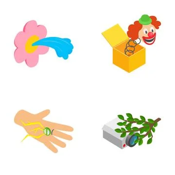 Prank set with squirting flower and jack in the box Stock Illustration