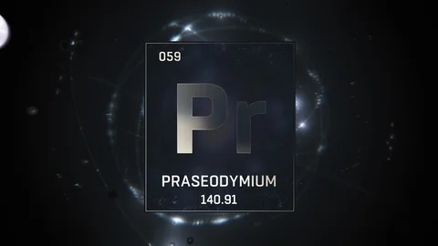 Praseodymium as Element 59 of the Periodic Table 3D animation on silver 스톡 동영상 119764516
