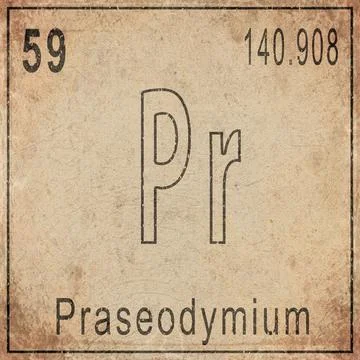 Praseodymium Element Card from Periodic Table on Vintage Old Paper Stock Illustration