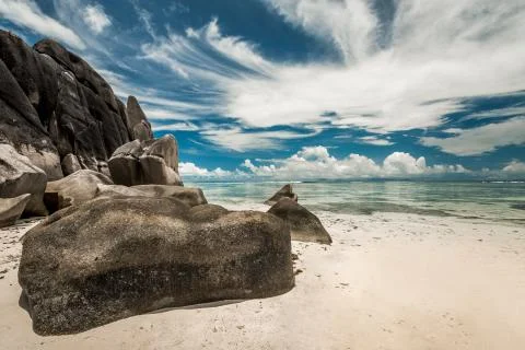Praslin beach Seychelles Stock Photos