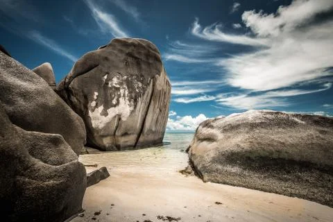 Praslin beach Seychelles Stock Photos