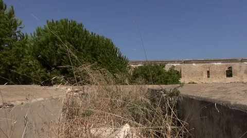 Prat cuartel barracks abandoned ruins abrevadero trough pinos pines Stock Footage 107186047