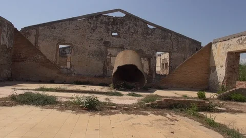 Prat cuartel barracks abandoned ruins tank Stock Footage 107186103