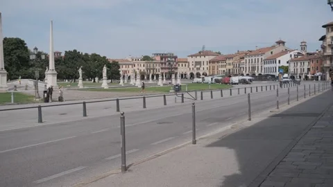 Prato della Valle Square in Padua Italy with Historic Statues and Bridge Stock Footage 342757834