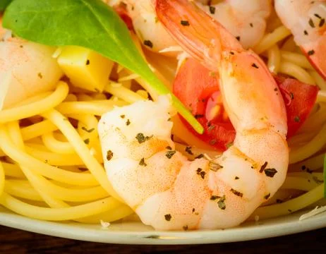 Prawn and pasta Stock Photos