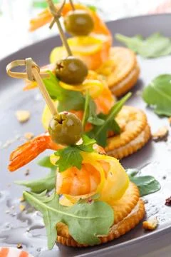 Prawn canapes. Stock Photos