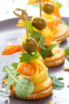 Prawn canapes. Stock Photos