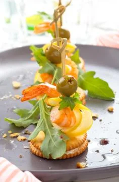 Prawn canapes. Stock Photos
