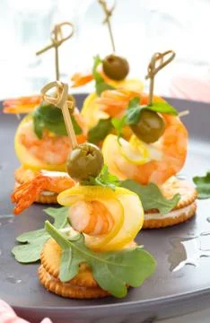 Prawn canapes. Stock Photos