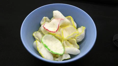 Prawn chips or prawn chips or traditional fish crackers Stock Photos