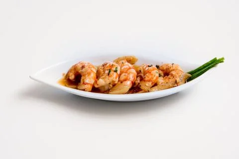 Prawn dish on a white background Stock Photos