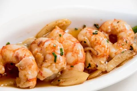 Prawn dish on a white background Stock Photos