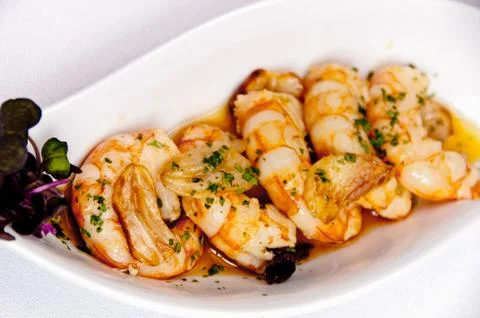 Prawn dish on a white background Stock Photos