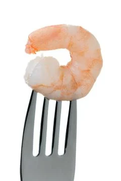 Prawn on a fork Stock Photos