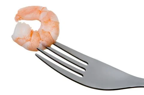 Prawn on a fork Stock Photos