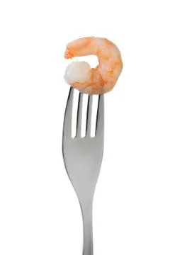 Prawn on a fork Stock Photos
