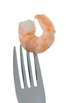 Prawn on a fork Stock Photos