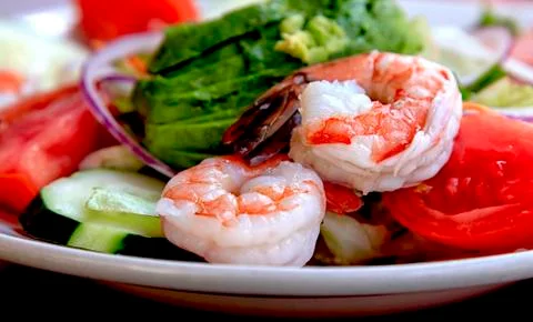 Prawn with a fresh vegetables Stock Photos