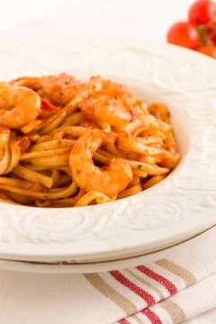 Prawn Linguine Stock Photos