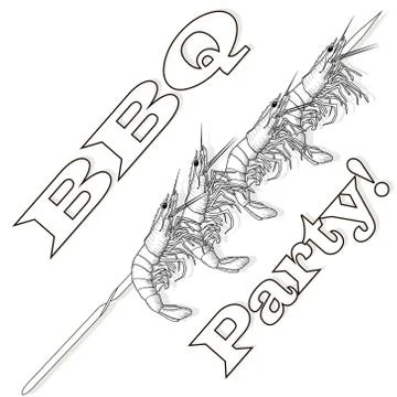 Prawn or tiger shrimp grilliing  / bbq vector illustration isolated on white  Stock Illustration