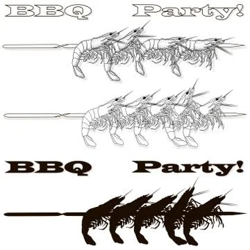Prawn or tiger shrimp grilliing  / bbq vector illustration isolated on white  Stock Illustration