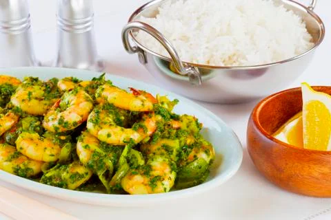 Prawn saag indian curry with basmati rice Foto stock