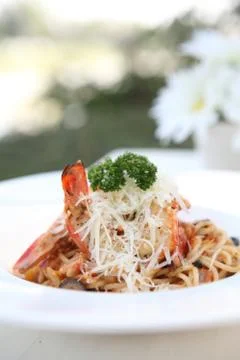 Prawn spaghetti Stock Photos