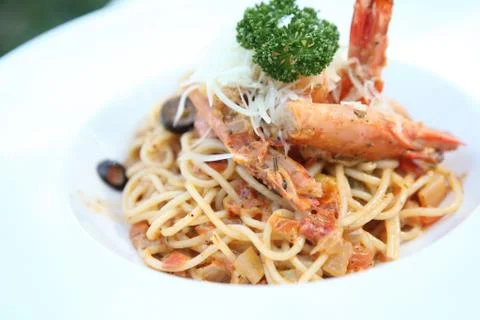 Prawn spaghetti Stock Photos