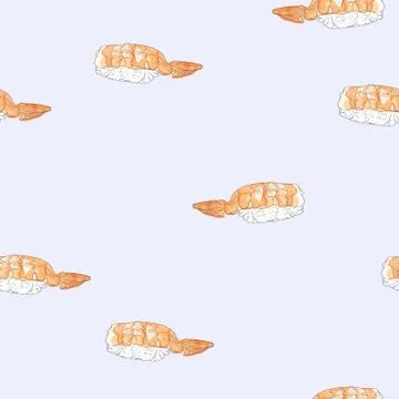 Prawn sushi , seamless sketch pattern. Stock Illustration