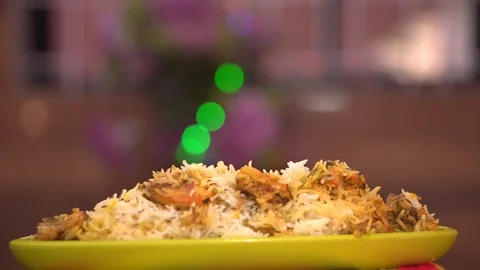 Prawns Biryani on a Turntable Sideview 1 4K Video stock 109205289