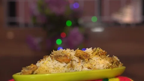 Prawns Biryani on a Turntable Sideview 2 4K Video stock 109205272
