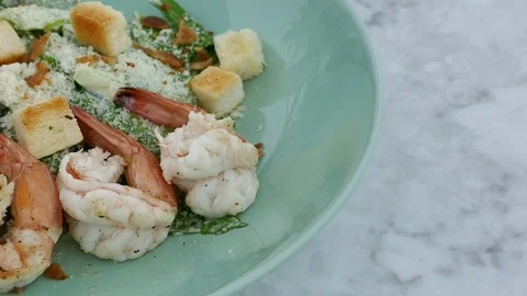 Prawns Caesar salad Stock Footage 82621698